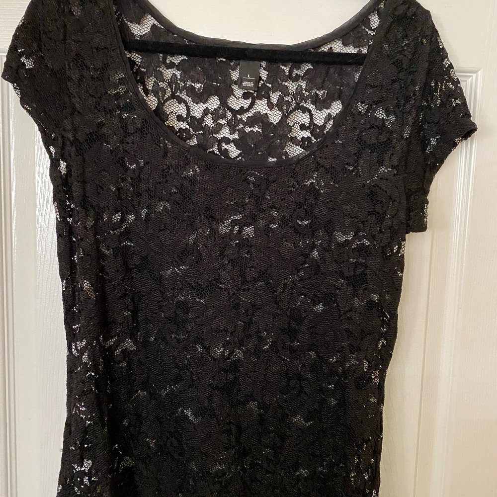 White House Black Market Lace Overlay Blouse